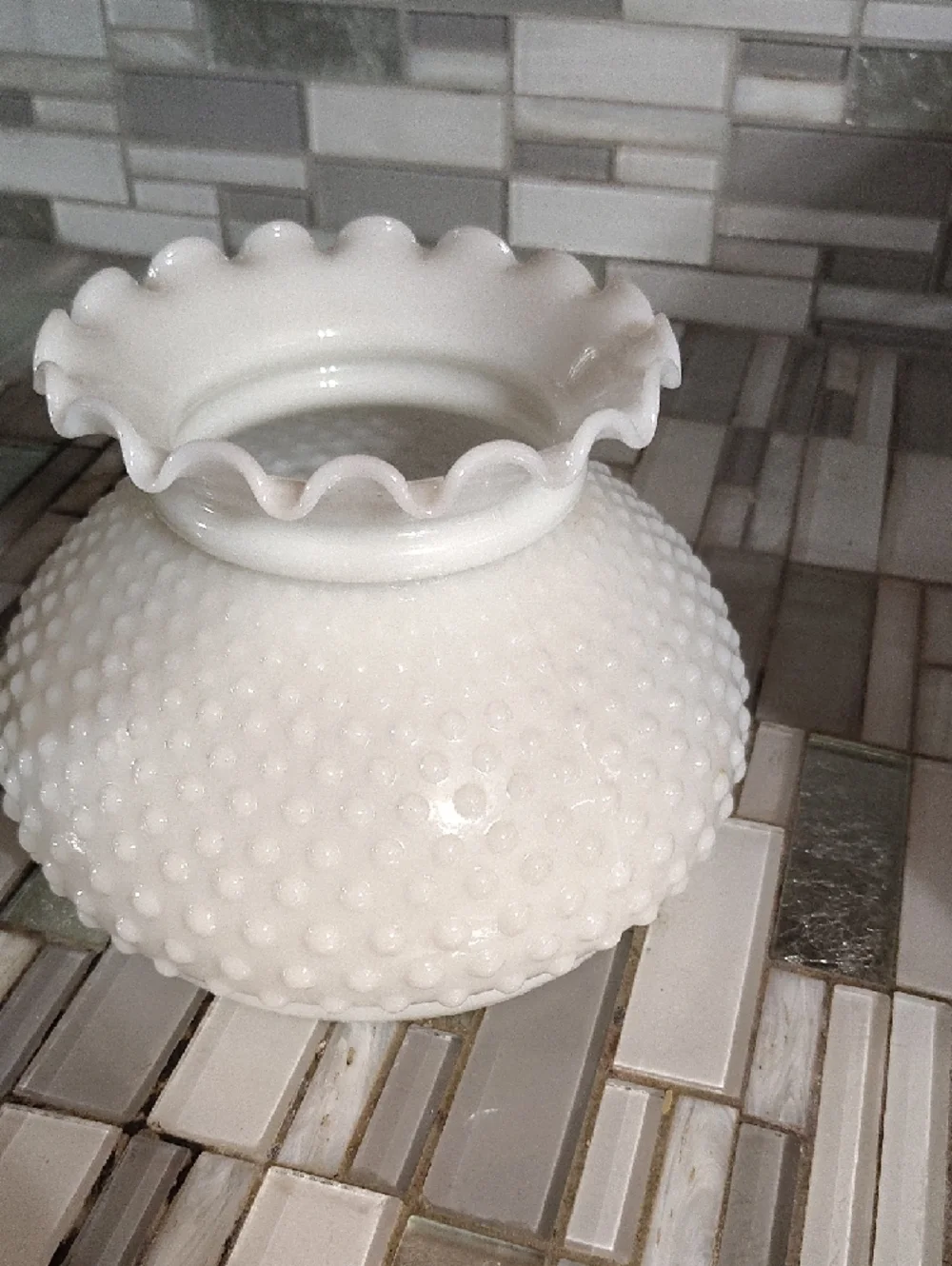 Vintage-Style White Hobnail Glass Table Lamp with Floral Base